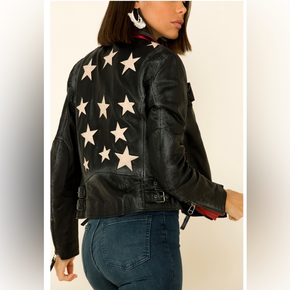 Black Leather jacket with Stars